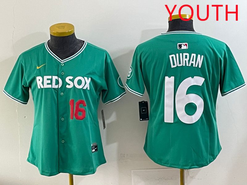 Youth 2025 Boston Red Sox 16 Duran Dark Green Joint Name Nike MLB Jersey style 3